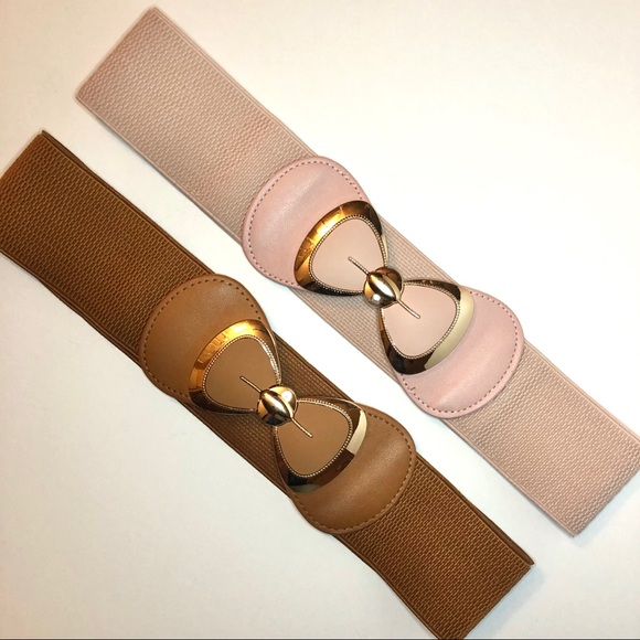 Accessories - Elastic Belts with Bow Clasp pink brown gold